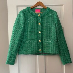Lilly Pulitzer Emerald Tweed Blazer with Gold Accents